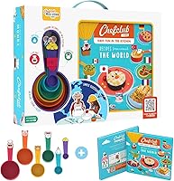 Chefclub Kids Recipes Around the World Cookbook with BPA-Free Measuring Cups - Montessori-Inspired Global Holiday Recipes for Ages 4+