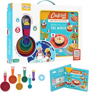 Chefclub Kids Recipes Around the World Cookbook with BPA-Free Measuring Cups - Montessori-Inspired Global Holiday Recipes for Ages 4+