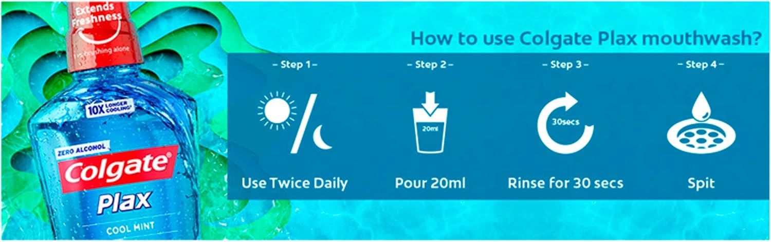 Colgate Plax Cool Mint Alcohol Free* Mouthwash 12 x 100ml, mouthwash Alcohol Free*, Instant Long-Lasting Freshness - Image 4