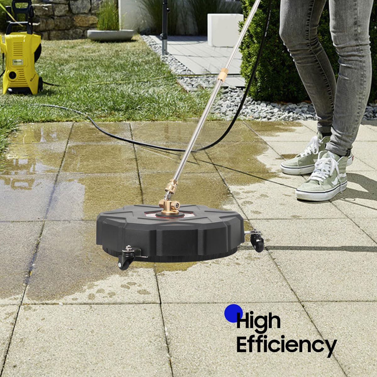 Idropulitrice per Superfici 330mm Idropulitrice Accessorio per Pulizia Superfici 2500 PSI per Pulizia Pavimenti con 3 Ruote e 2 Bacchette di Estensione, Pulitrice per Pavimenti Giardino