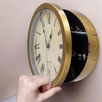 Wall Clock with Hidden Safe, 10 inch Plastic Secret Safe Wall Clock for Living Room Decor, Vintage Decor Clock Diversion Safe with Hidden Compartment, Cool Stuff for Your Room Gold