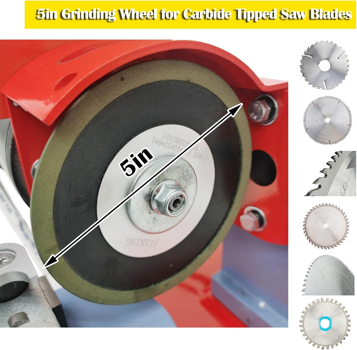INTBUYING Water Injection Circular Saw Blade Sharpener, 110V 250W Saw Blade Grinding with Water Injection, Rotary Angle Mill Sharpener with 6 Saw Centerings for Sharpening Carbide Tipped Saw Blades