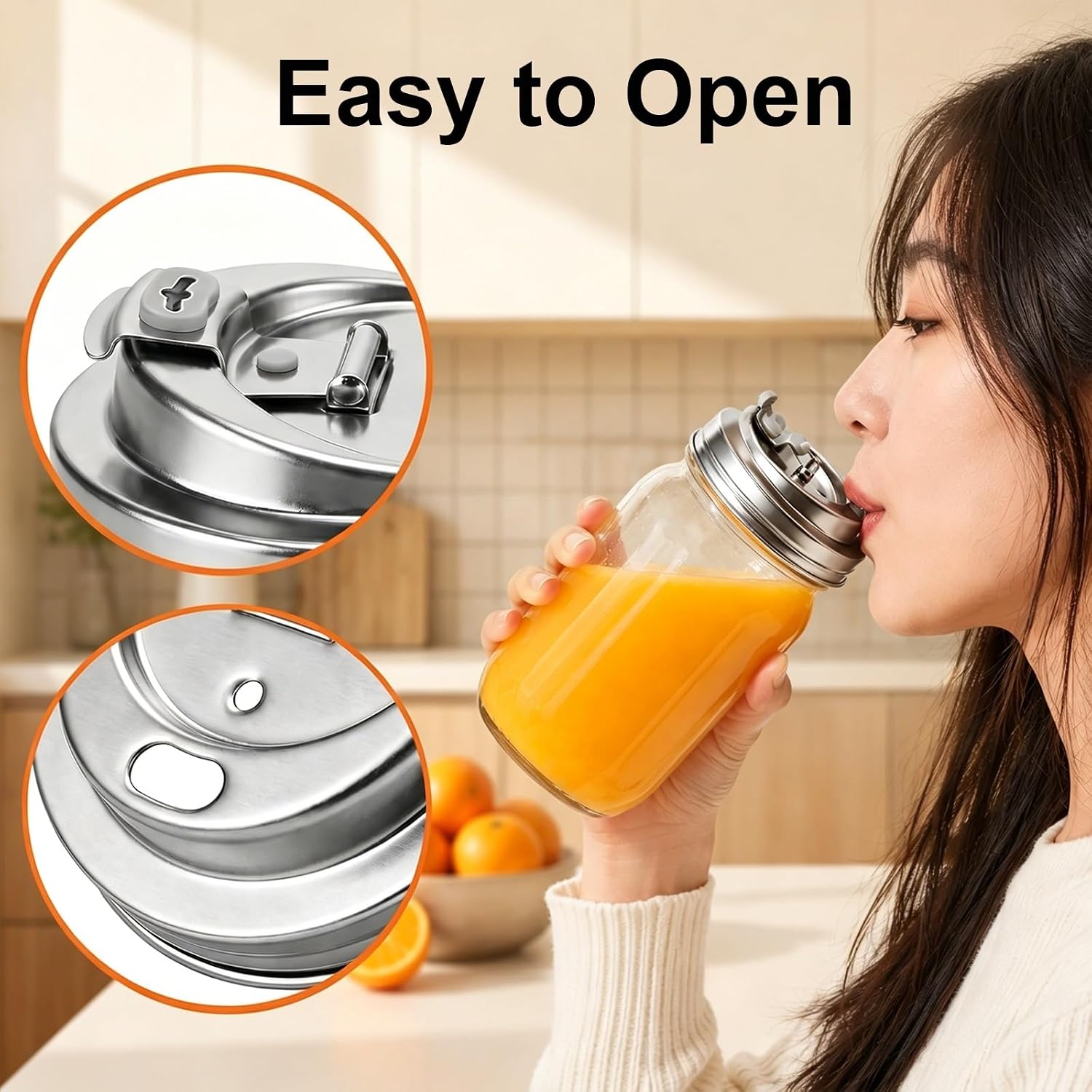 2 Pack Wide Mouth Mason Jar Lids, Stainless Steel Mason Jar Drinking Lids with Leakproof Seal, Reusable Sip Lids for Mason Jar Accessories