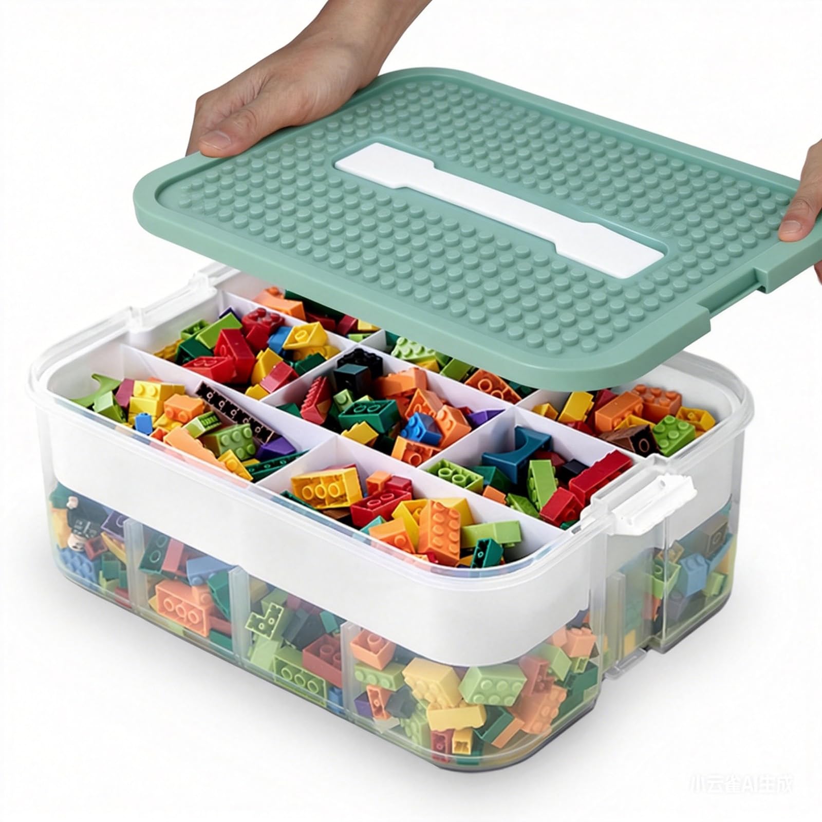 Ziyonix Blue Storage Bins With Lids For Lego, Cube Kids Toy Box With Removable Tray Building Baseplate And Lid Stackable Plastic Boxes Organiser Craft Containers For Building Blocks Bricks Puzzle (B)