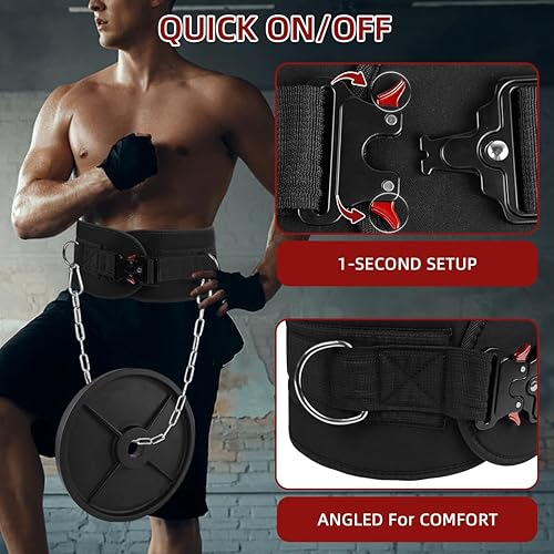 Miniatura 3 de Cinturón de inmersión para levantamiento de pesas y dominadas, cinturón con peso con cadena de acero resistente de 36 pulgadas, capacidad de 350