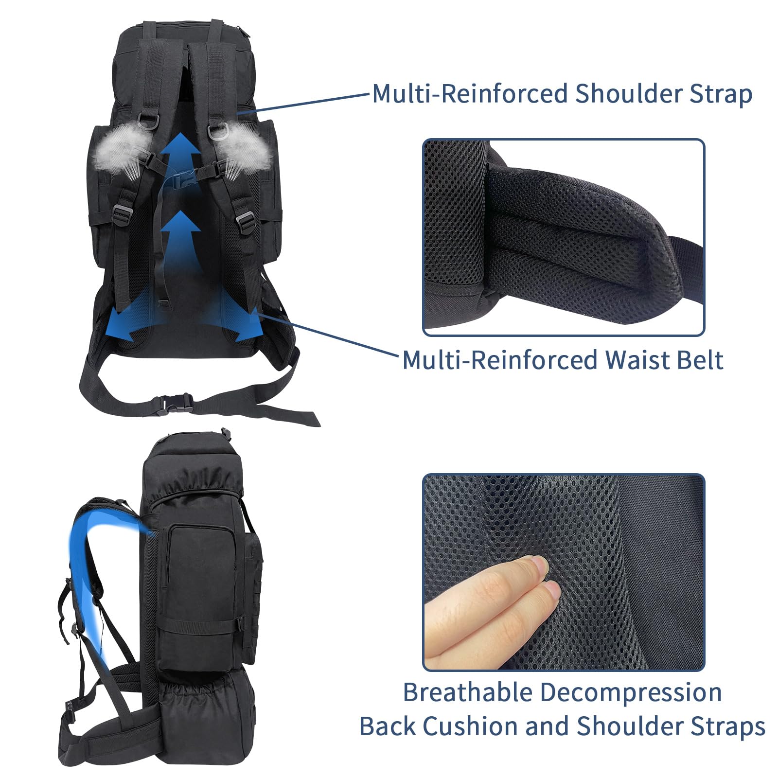 80L Wandern Camping Rucksack, Wasserdichter Großer Outdoor Sport Reise Daypack Molle für Männer Frauen