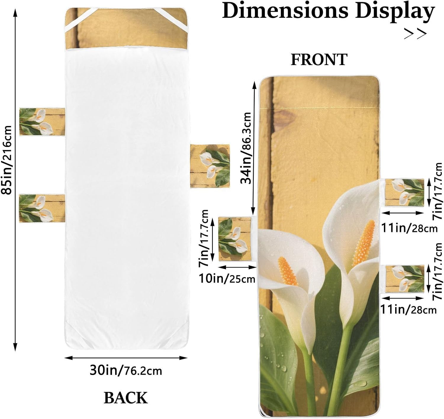 White Calla Lily Decorative Patio Lounge Chair Cover Microfiber Soft Outdoor Lounge Chaise Cover with Pockets for Pool Beach Sunbathing, dack covers para cama 85" X 30"