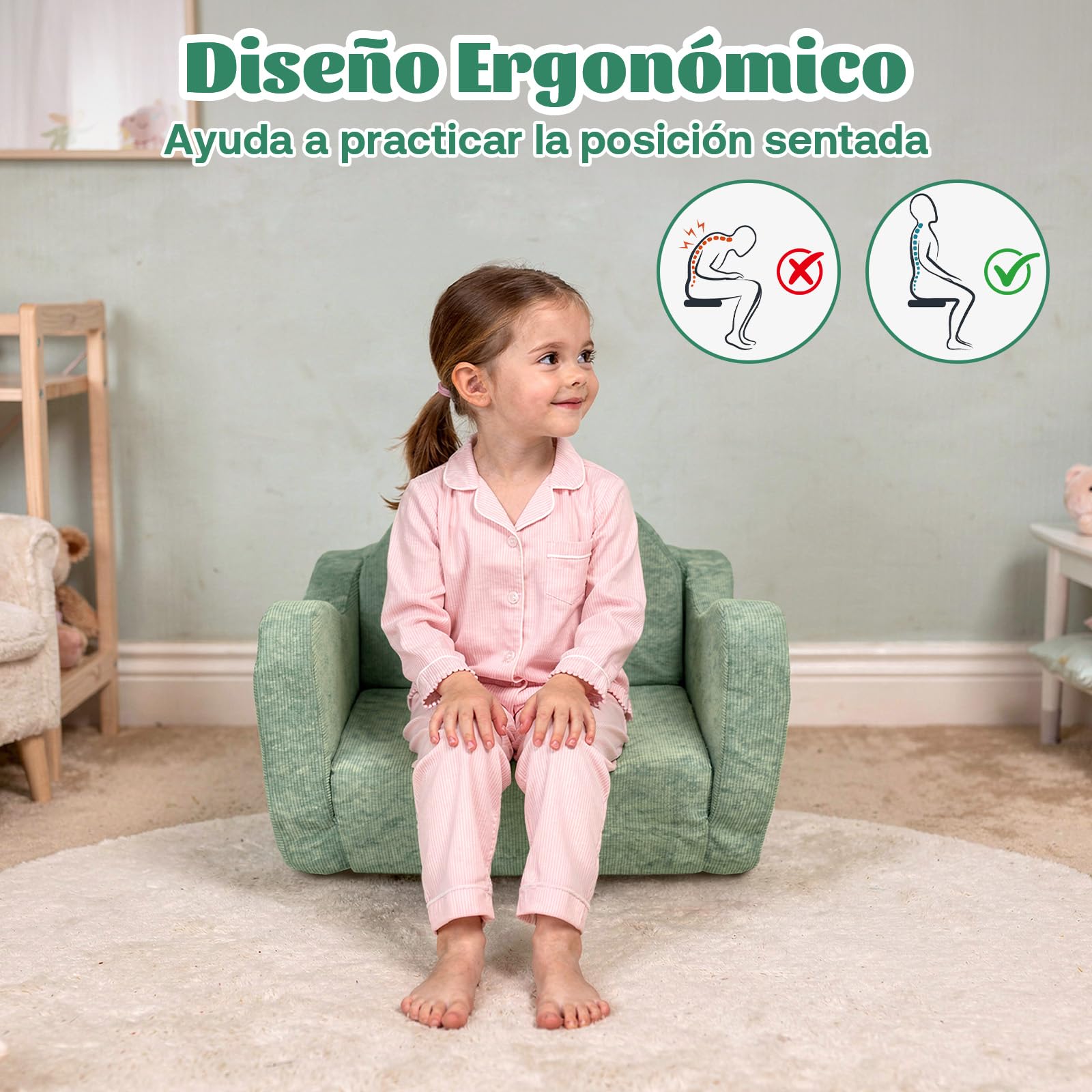 2 in 1 Sofa Infantil Plegable - Sillon Bebe para Niños 1 2 3 Años