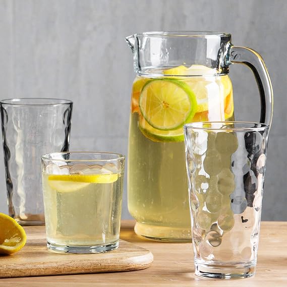 Home Essentials & Beyond Glassware Set 18 Piece Mixed Drinkware Set. 6 Highball Tumblers-17 oz., 6 Rock Whiskey-13 oz., and 6 Juice-7 oz. All Size Glass Cups Drinking Glasses. (Design on Inner Glass)