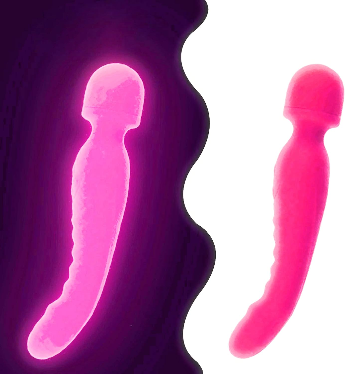 Wand Massager Glow in The Dark Dildo G-Spot Heating Double Head with 20 Vibration Mode Rechargeable Personal Massager Waterproof Adult Sex Toy (Black) (Glow in The Dark Rose Pink)