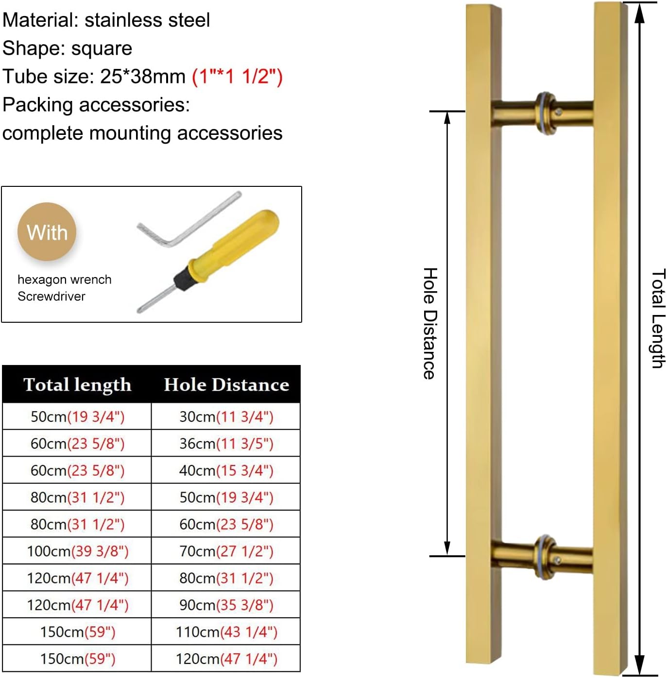 Modern Gold Rectangle Commercial Office Door Pull Handles for Barn Door/Glass Door 59 Inch Long Push Pull Handle for Metal Door/Wooden Door Stylish and Durable Design
