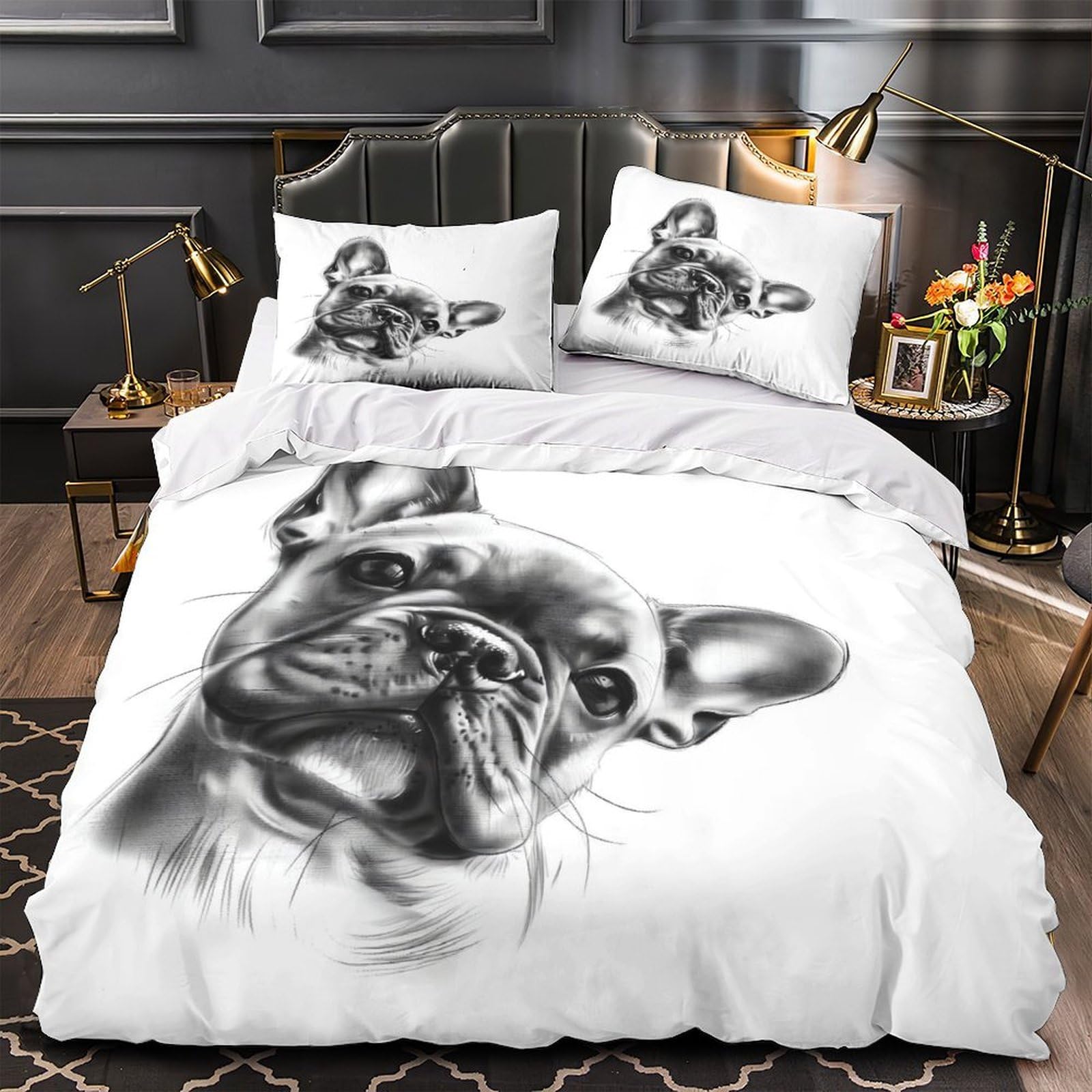 Housse de couette Bouledogue français pour lit double ado
