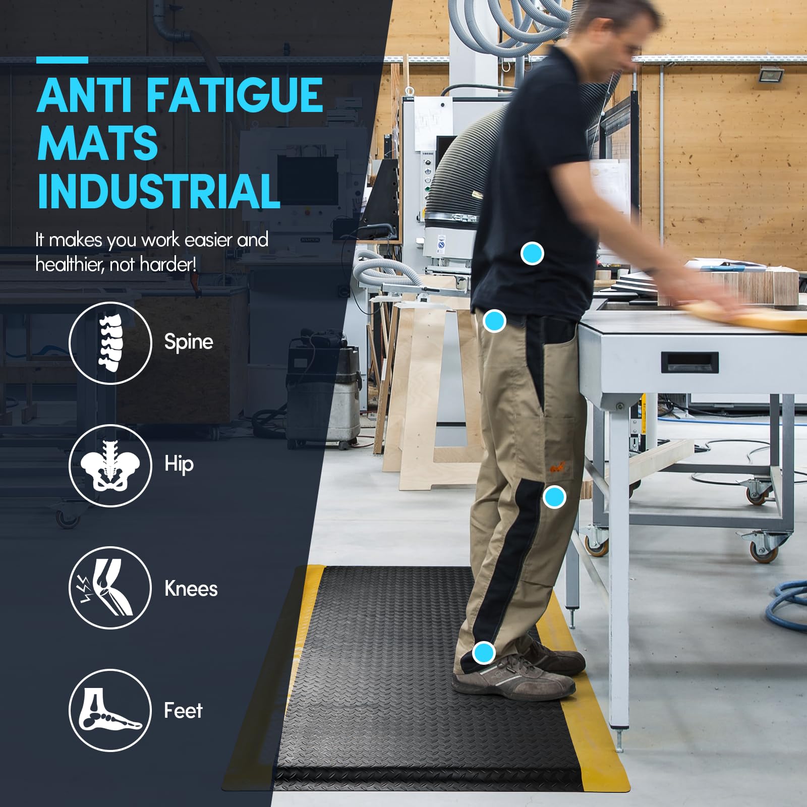 3 x 7 FT Anti Fatigue Mats Industrial 15/16 Inch Thick Soft Sponge Ergonomic Mat Durable Heavy Duty Diamond Plate Work Mat for Standing Non Slip Industrial Grade Floor Mat for Leg & Back Pain — Amazon image 4