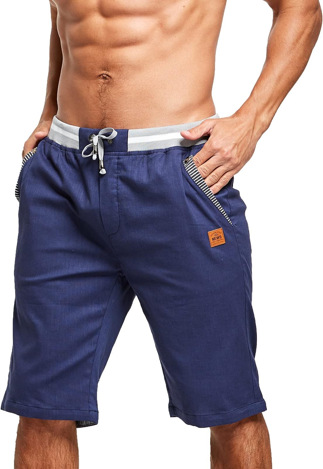 Mens Cotton Casual Shorts Elastic Waist Pockets