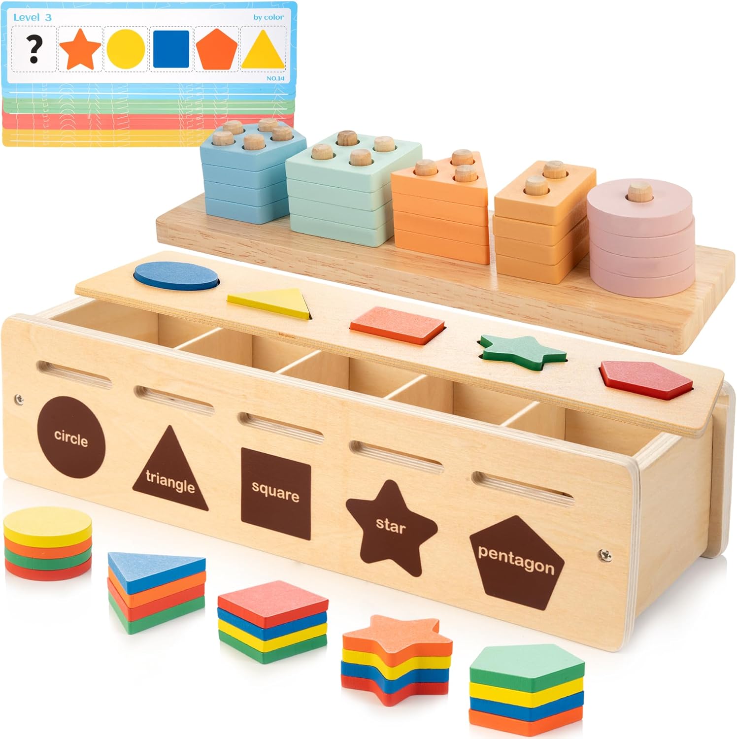 JUSTWOOD Montessori Toys for 2 Year Old, Color Sorting Toys