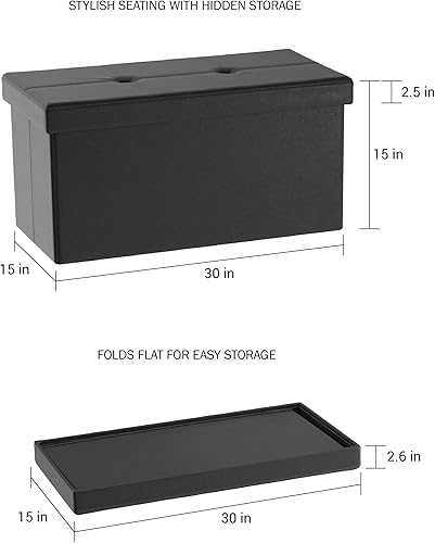 Miniatura 2 de Lavish Home - Banco otomano con almacenamiento, grande, plegable, punzoneado, piel sintética, cubo extraíble, mueble para el hogar, dormitorio, sala