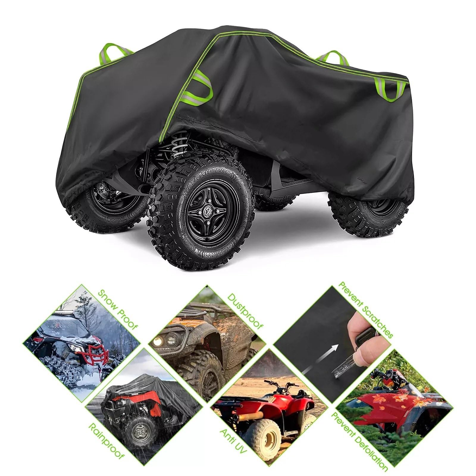 Pokrowiec na motocykl Wodoodporny pokrowiec na mot Quad Uniwersalny 190T Wodoodporny motocykl Pojazd Skuter Kart Pokrowce na motocykle XL XXXL Czarny Srebrny(Black Green-XL)