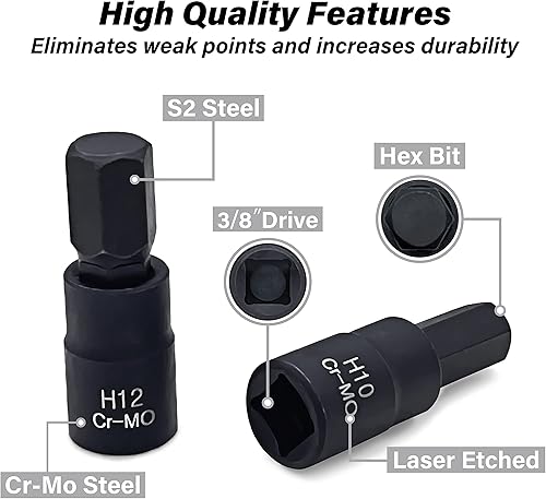 Miniatura 3 de Juego de llaves hexagonales de acero Cr-Mo de alta calidad, juego de 10 piezas métricas de 0.118 in a 0.551 in Unidad de 38 pulgadas Estuche