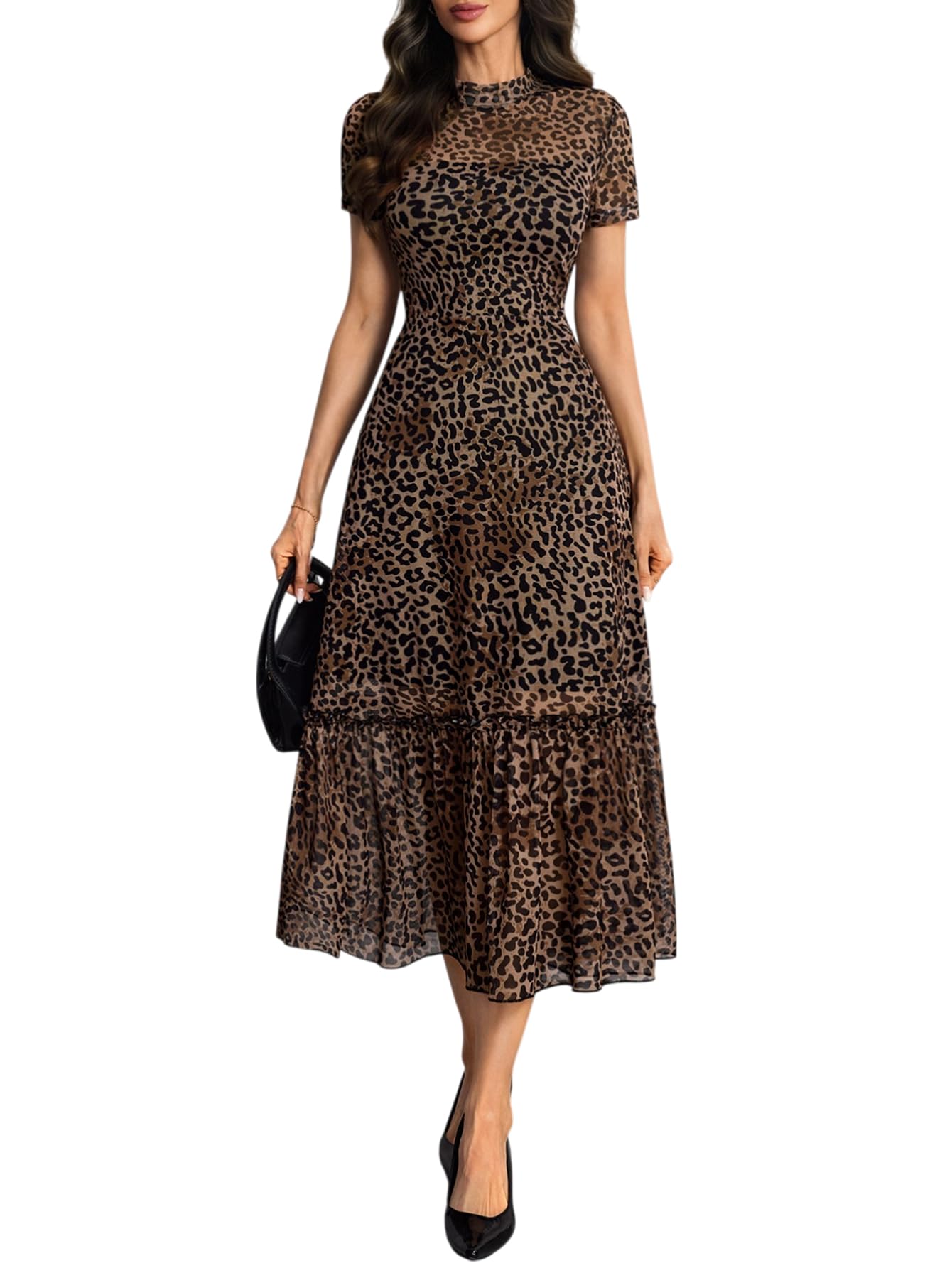 GothDark Floral Mesh Ruffle Maxi Dress