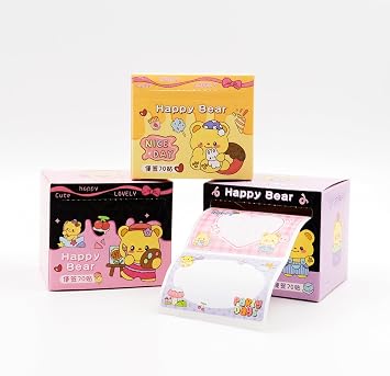 6x4 cm Happy Bear Temalı Rulo Etiket – 70 Adet | Dekoratif Sticker | Scrapbook, Ajanda ve Hediye Paketleme İçin