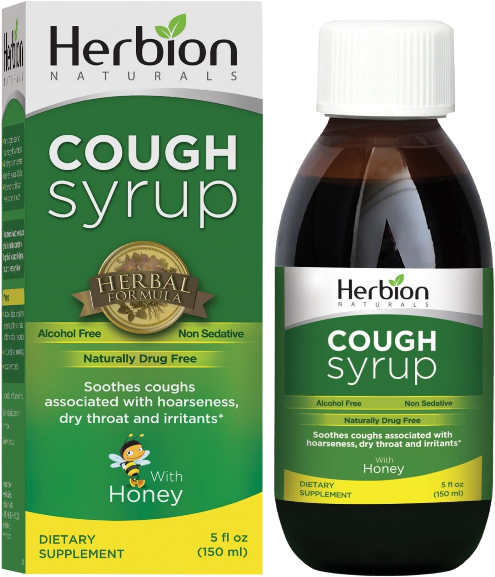 HERBION Naturals Cough Syrup with Honey, Relieves Cough & Soothes Sore Throat, Optimizes Immune, Promotes Lung Function, for Adults & Kids 13 Months+, 5 Fl Oz, Pack of 1