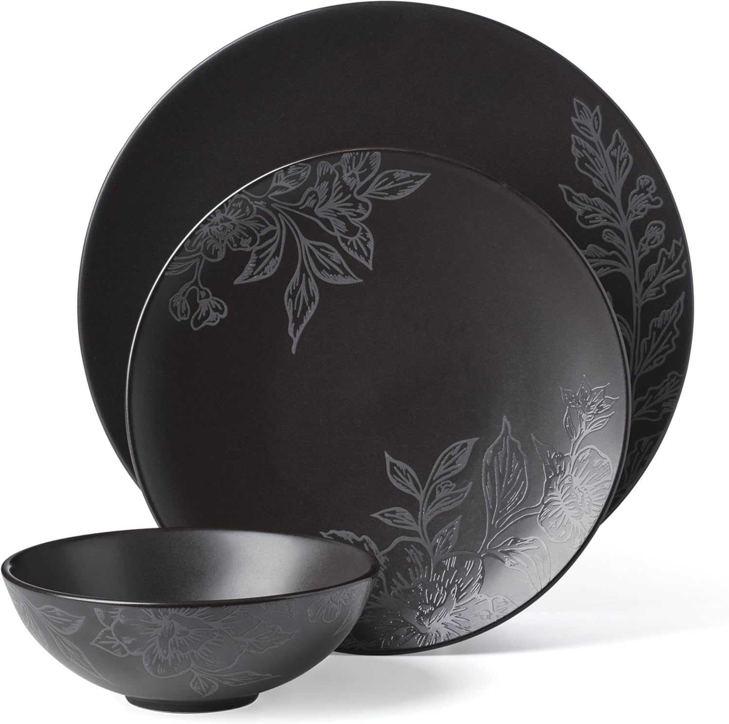 Oneida 897391 Roseto 12-Piece Dinnerware Set, Charcoal