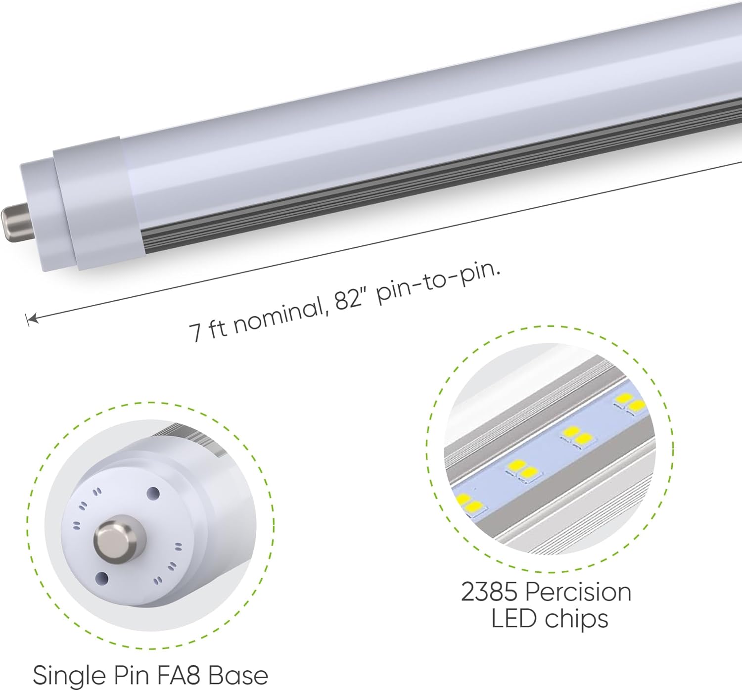 NYLL (Pack of 5 7 ft T12 Single Pin (FA8) Type A Plug & Play LED Tube, Daylight (6000K) Direct Replacement for 70W F84T12/D (Without Rewiring or Modification) Ballast Required!