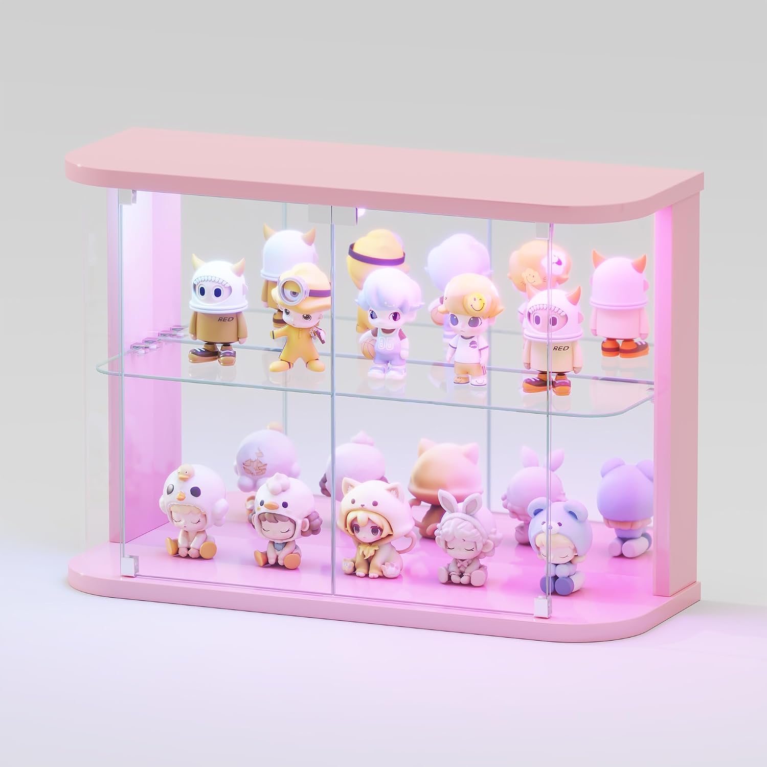 Glass Display Case with LED Lights and Motion Sensor