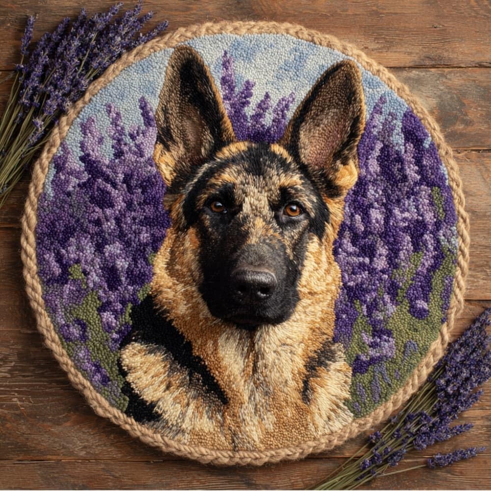Round Latch Hook Rug Kits Shepherd For Adults And Starter 50*50Cm