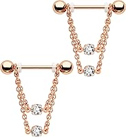 Vista 1 de Cocharm Anillos de pezón de doble cadena de 0.49 oz, plata y oro, joyería de piercing de acero inoxidable 316L para mujer