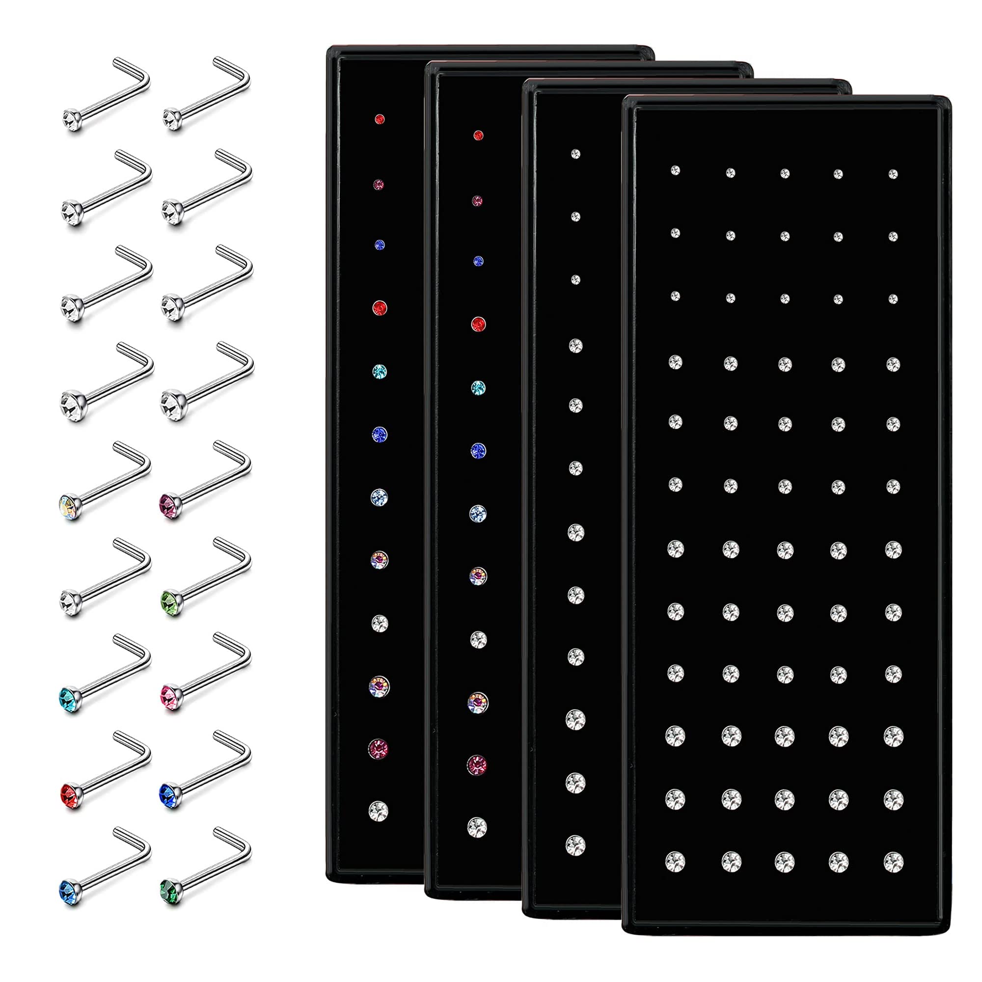 Dochais100-240 Piezas Piercing Nariz Acero Inoxidable 316L, Piercing Nariz Forma de L Rectac, Piercing Nariz Hipoalergénico, Perno Nariz para Mujeres y Hombres 20G 22G 1,5mm 2mm 2,5mm 3mm