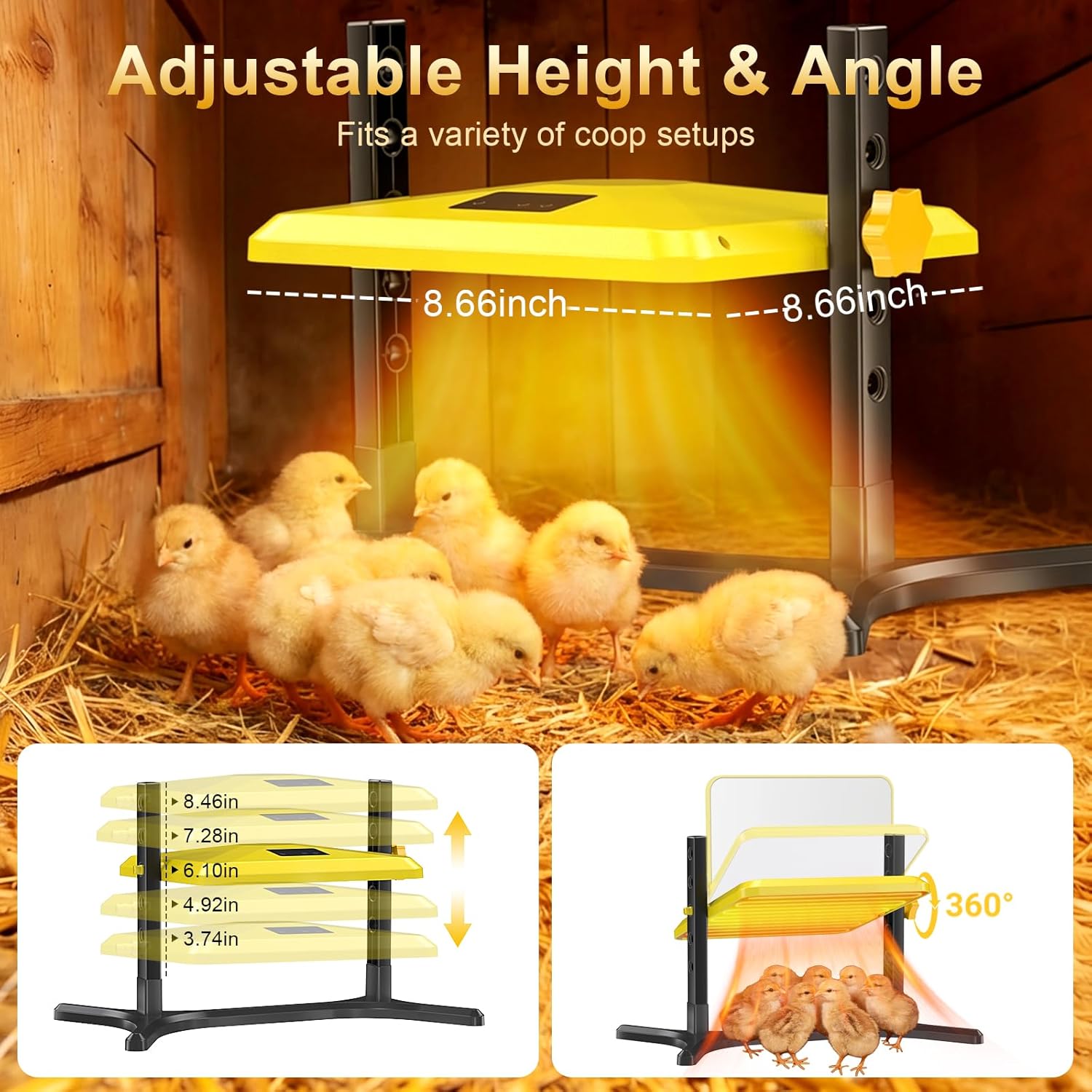 Smart Chick Brooder Plate - Energy Efficient Chick Heat Plate with Adjustable Height and Angle, 50-158°F Digital Temp Control for Chicken Coop, Brooder Box, Ducklings