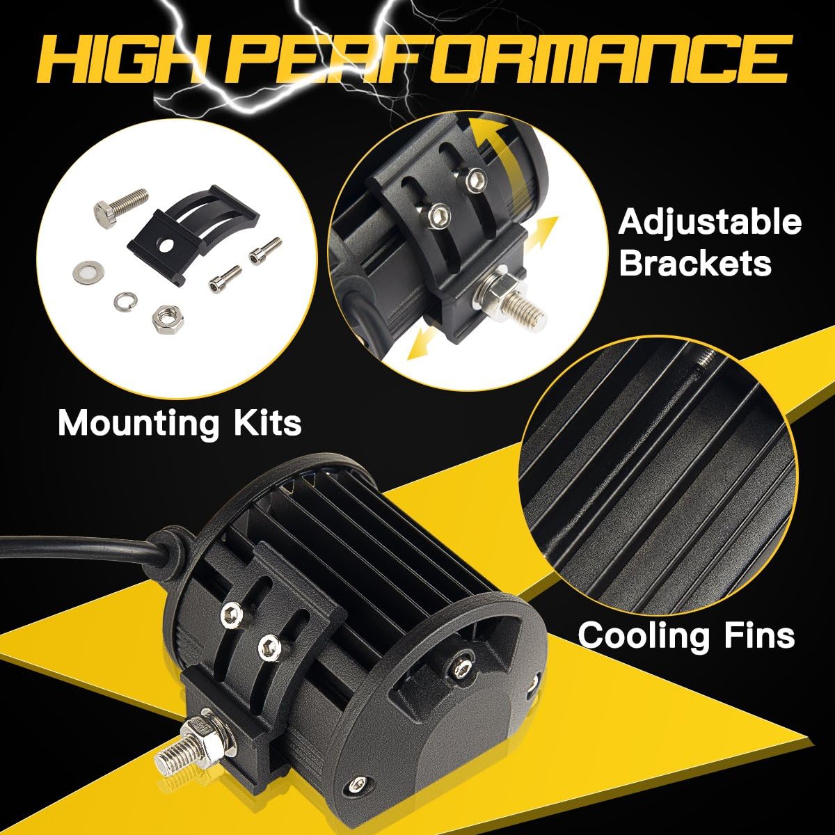 DJI LED Pods, Niking Auto 2Pcs 4 Inch 144W LED Light Bar Quad Row Spot Beam LED Cubes Work Light Off Road Driving Fog Lamps for Trucks ATV UTV SUV Boat Marine, 2 Years Warranty