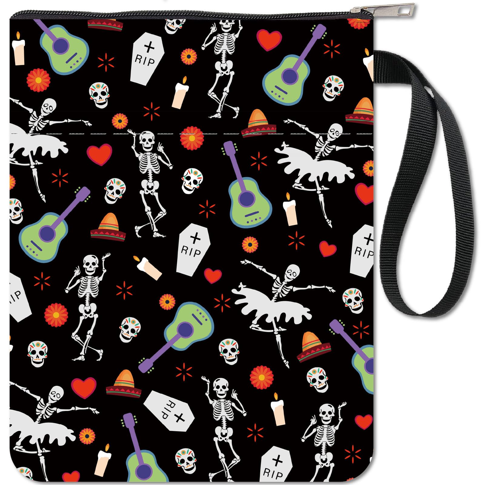 CRASPIRE Skull Book Sleeve Book Protector Halloween Book Covers for Paperbacks Washable Fabric Cloth Book Cover with Zipper and Extra Sleeve Pocket