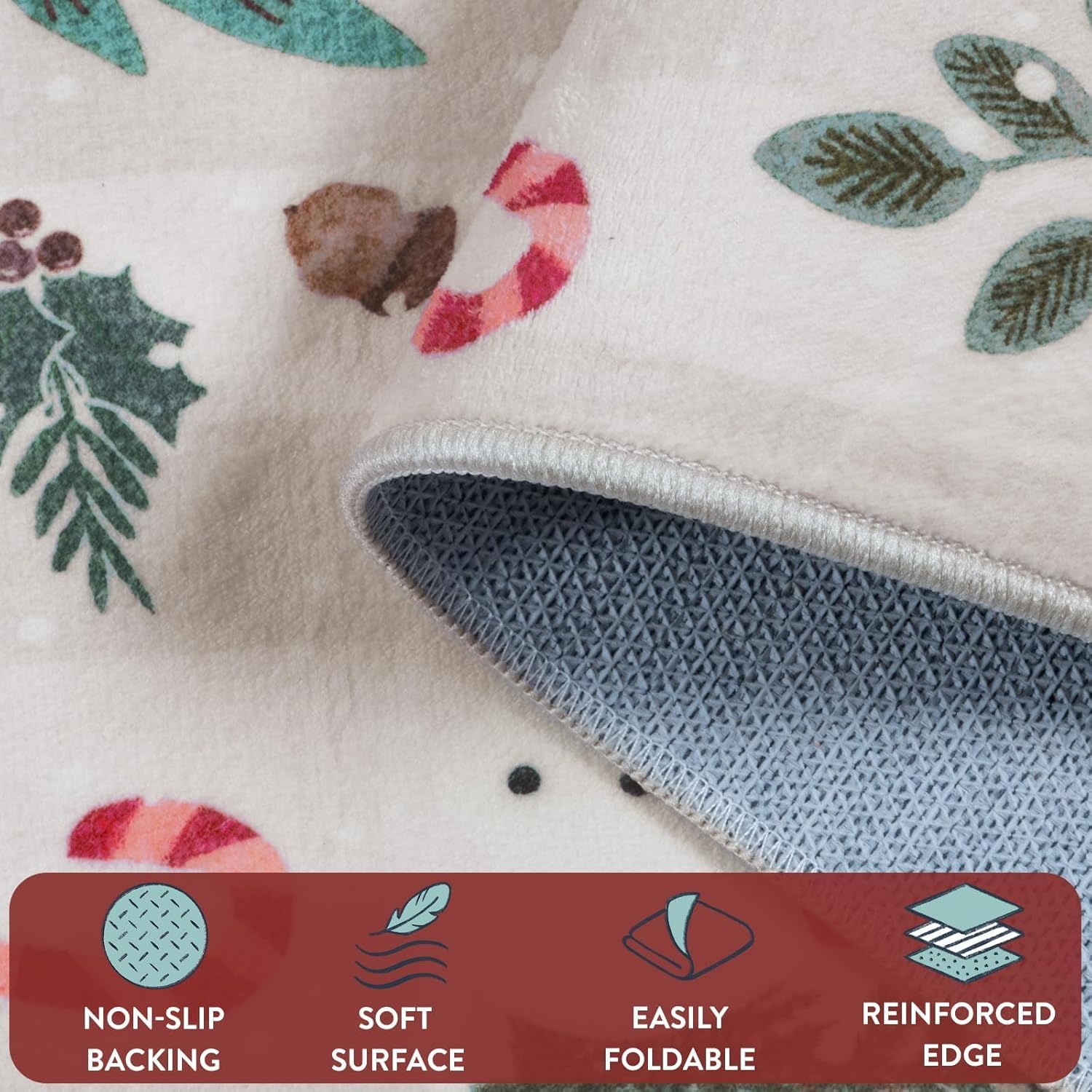 Lahome Christmas Runner Rug for Hallway 2'6" x 8', Non Slip Washable Long Kitchen Carpet Runner, Low Pile Soft Xmas Reindeer Runner for Entryway Bathroom Holiday Decor, Beige