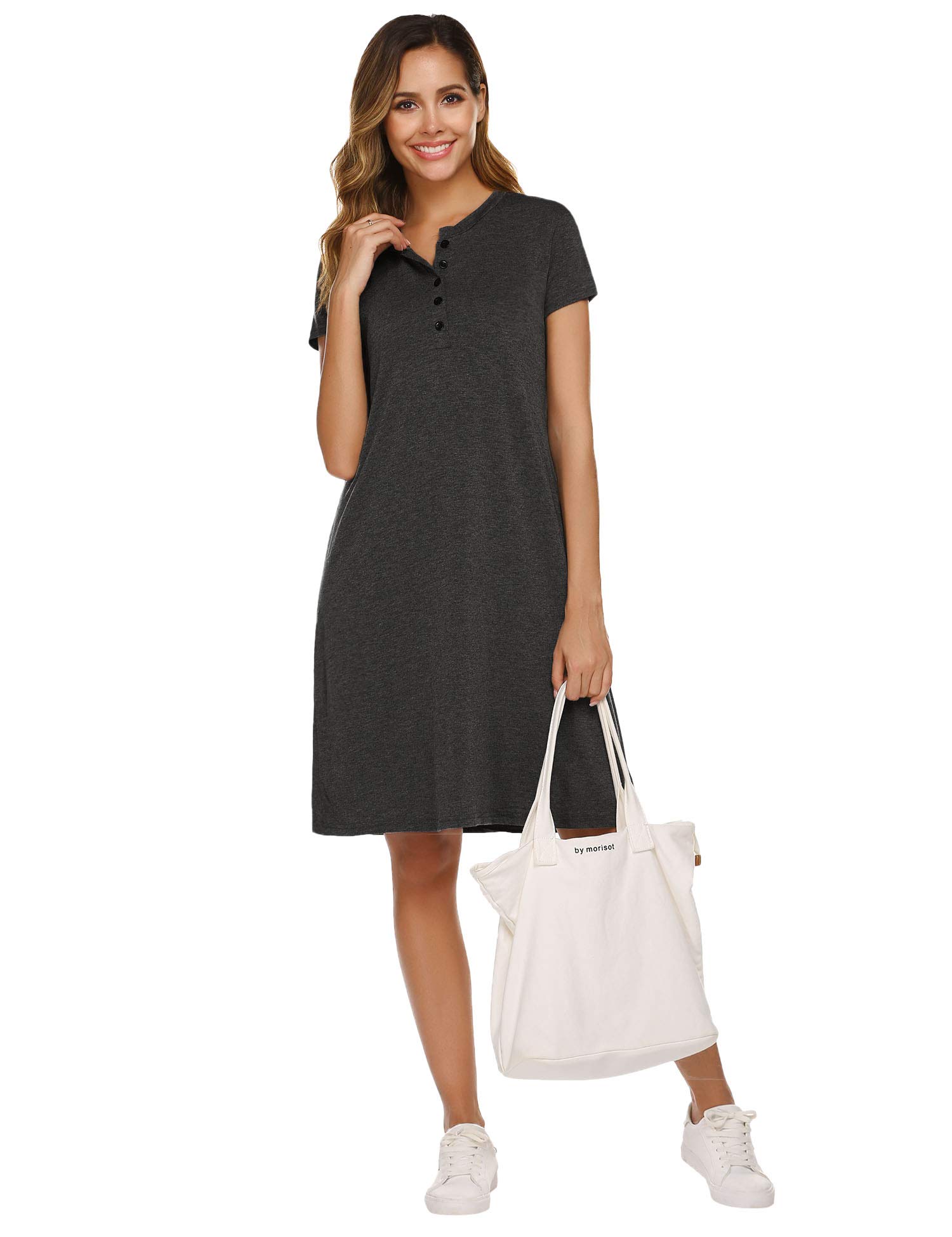 Parabler Damen Shirtkleid Rundhals Kurzarm Stretch Casual Kleid Sommerkleid Freizeitkleider Blusenkleid Tunikakleid