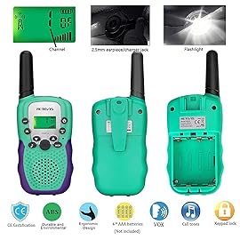 Retevis RA18 Walkie Talkies for Kids, Toy Walkie Talkie with LCD 22 CH Flashlight Hands Free Holiday Toy for 6-12 Year Old Boys Girls, Christmas Birthday Gifts Skiing Camping(2 Pack, Green)