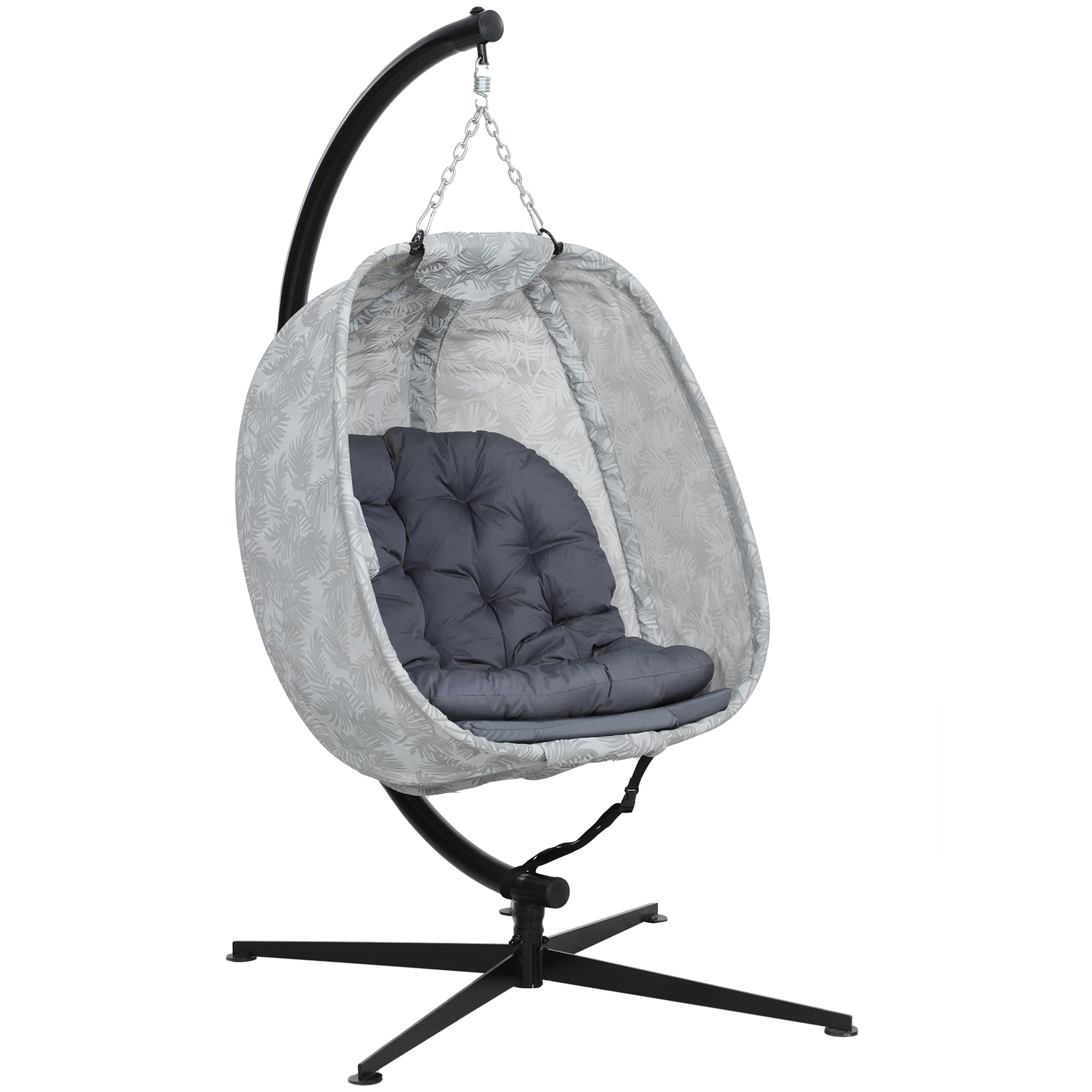 Outsunny Unisex Grey Hanging Egg Chair Outdoor Indoor Swing Chair, Folding Basket,