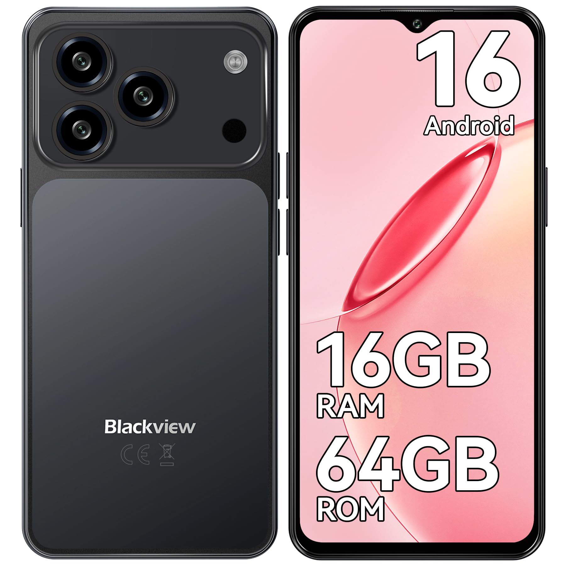 Blackview WAVE 7C Smartphone Android 16, 16GB+64GB/2TB Telefono Cellulare | 32MP Cellulare in Offerta, 6.56" Schermo, 5000mAh Cellulari, 4G Dual SIM Telefoni, Face ID, 3 Slot Carte, 3.5mm, IP54, Type-C