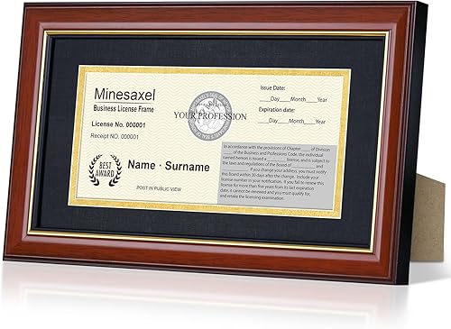 Miniatura 5 de Minesaxel Marco de licencia comercial de 5 x 10 pulgadas con paspartú para licencia de cosmetología de 3.5 x 8 pulgadas para pared y mesa (rojo