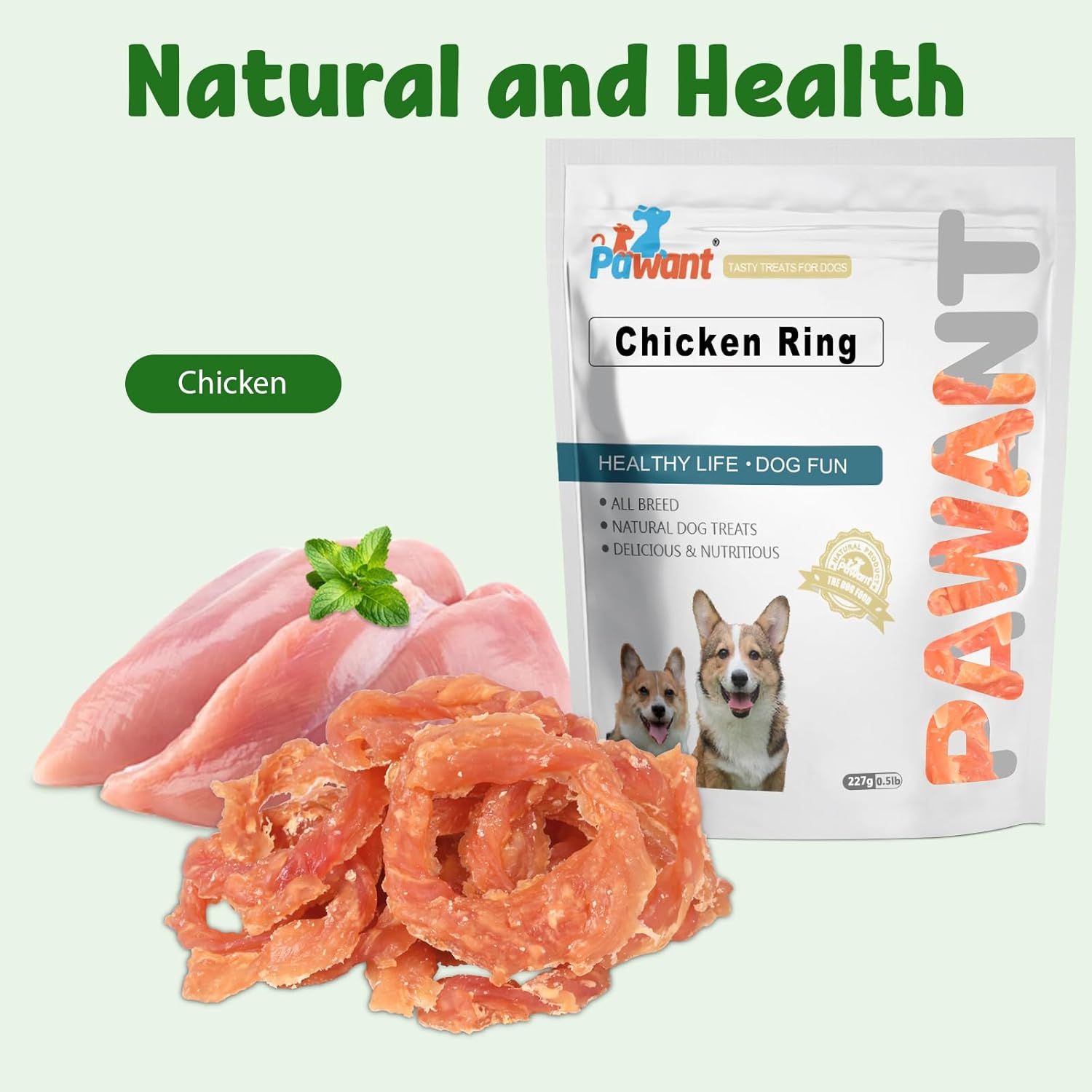 Chicken Rings Dog Treat Snacks Puppy Treats Natural Chicken Rawhide-Free Soft Healthy for Small Medium and Large Breed 454g