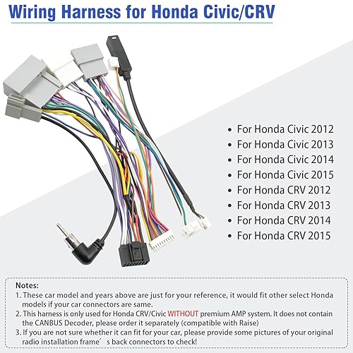 Miniatura 3 de Jayubien Kit de arnés de cableado de radio de 16 pines de repuesto para Honda-Civic-CRV 2012-2015 Adaptador de altavoz estéreo de coche Android con