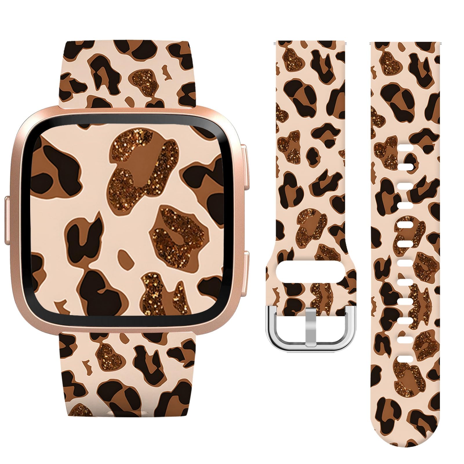 Vozehui Leopard Print Silicone Straps for Fitbit Versa/Versa 2/Versa Lite, Soft, Unique Printing Technology, Comfortable to Wear, Waterproof and Durable Replacement Band for Men Women