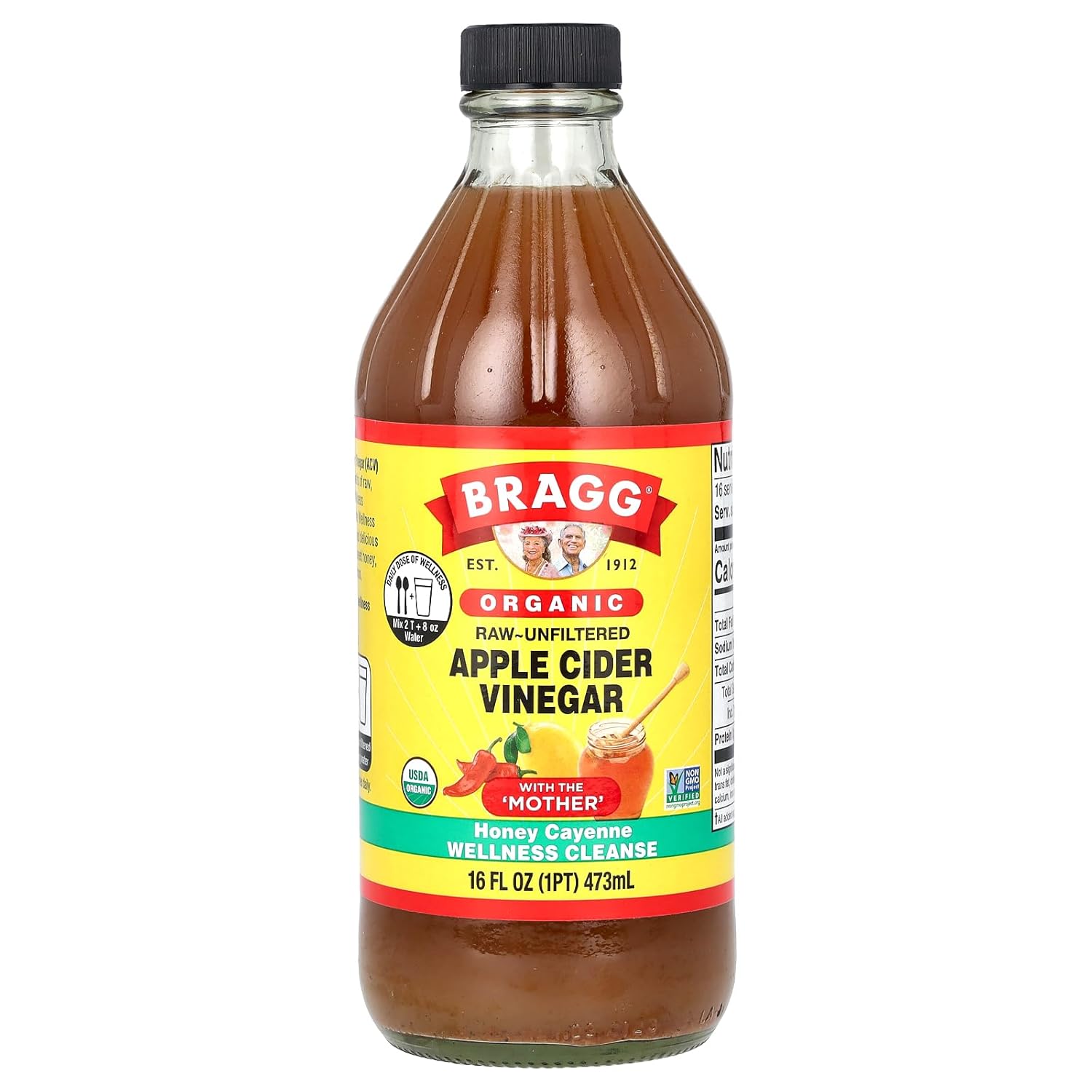 Bragg Organic ACV Honey Cayenne with Mother - 16oz Raw Unfiltered Wellness Blend for Daily Detox