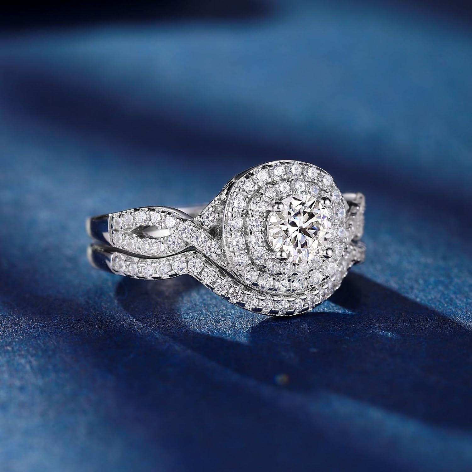 3PCS Wedding Ring Sets for Women Bridal Ring Set 925 Sterling Silver AAAAA Cz Pear Cut Wedding Band for Her Size 5-10