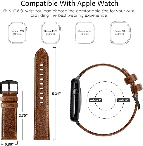 Miniatura 2 de EDIMENS - Correa de piel compatible con Apple Watch de 1.654pulgadas y 1.732pulgadas para hombre y mujer, correa de repuesto para Apple Watch iwatch