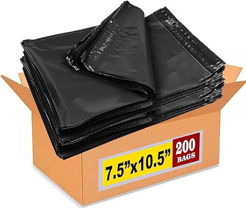 iMBAPrice Paquete de 200 sobres de polietileno negros de 7.5 x 10.5 pulgadas, bolsas de sobres de polietileno color #2, autoadhesivas, impermeables