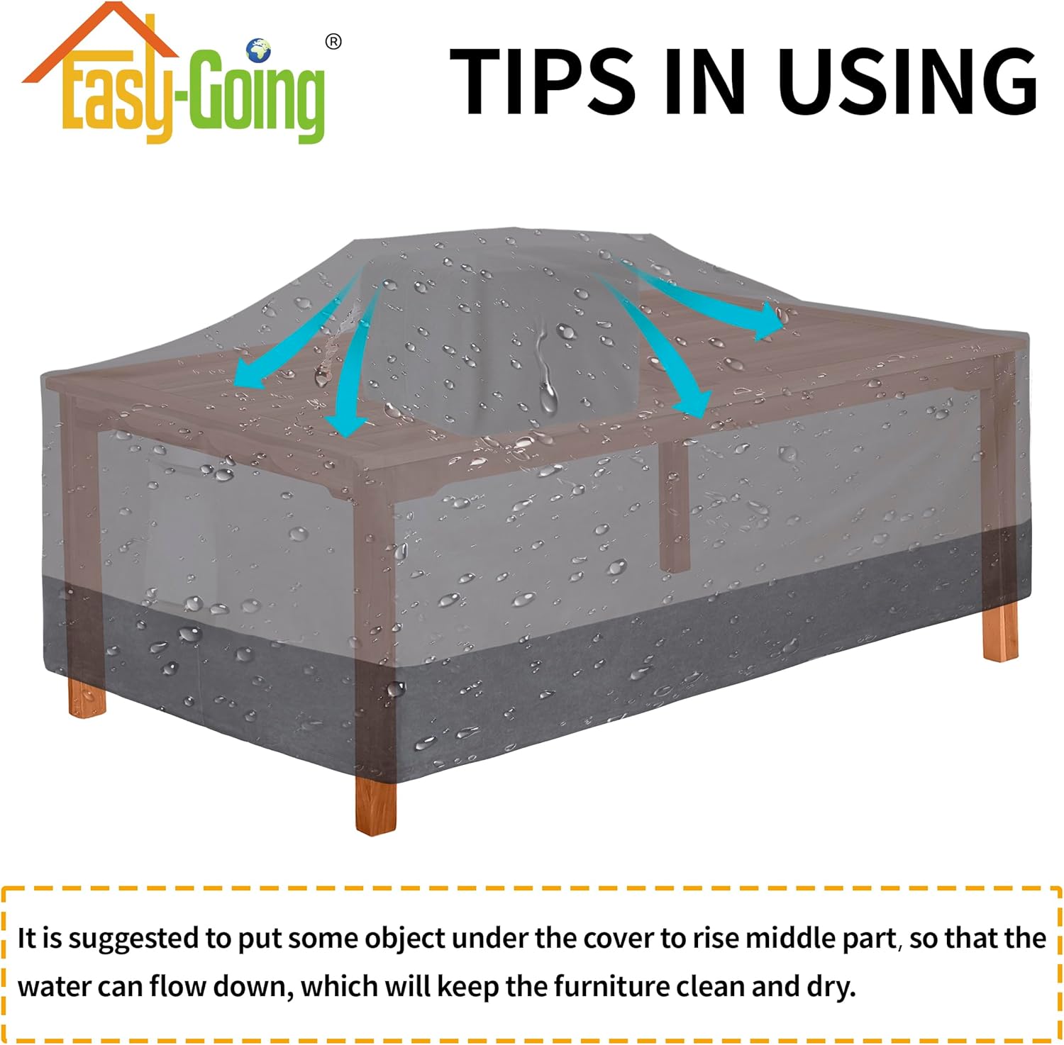 Easy-Going 600D Heavy Duty Rectangular Table Cover UV Resistant and Waterproof Outdoor Lawn Patio Furniture Cover (72" Lx44 Wx23 H, Gray/Dark Gray)