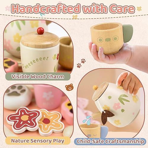 Miniatura 3 de Juego de fiesta de té para niños pequeños de 3 a 5 años, regalo de cumpleaños, juego de simulación, comida de picnic de madera, juguetes al aire