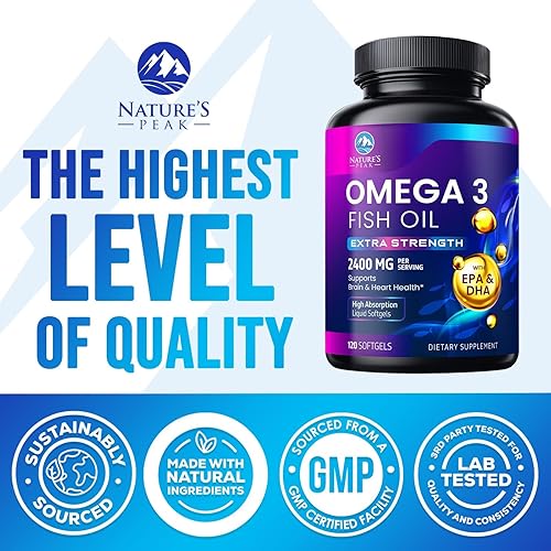 Miniatura 4 de Suplemento de aceite de pescado Omega 3 de 2400 mg, de origen sostenible, cápsulas blandas de suplemento omega-3 de triple fuerza, apoyo para la